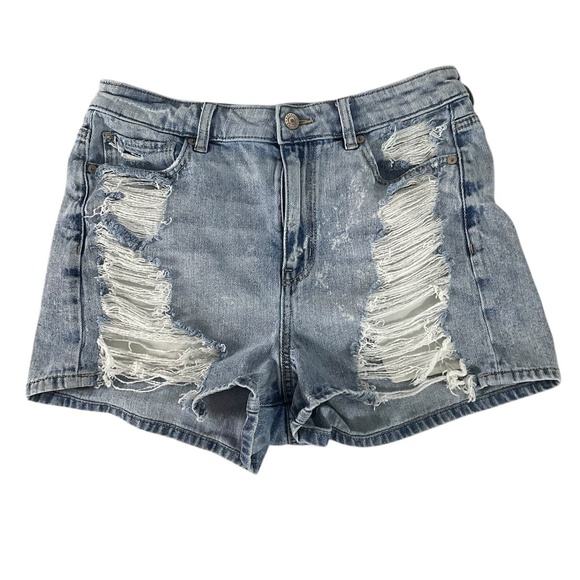 American Eagle Mom Shorts Size 8 Distressed High Rise Comfort Stretch Denim AEO - Picture 1 of 12